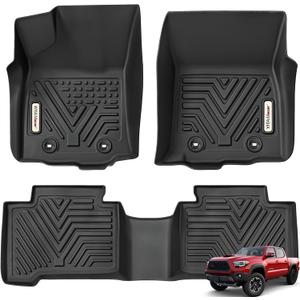 YITAMOTOR Floor Mats Fit for 2016-2023 Tacoma Double Cab, TPE Custom Fit Floor Liners for Tacoma Double Cab, 1st & 2nd Row All Weather Car Mats