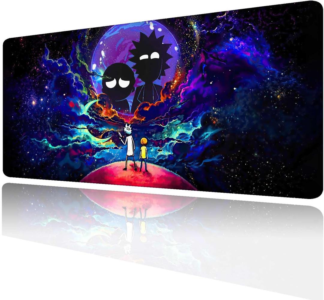 Large Gaming Mouse Pad Anime Night Sky Space Stars Custom Desk Pad,Mousepad with Non-Slip Rubber Base and Stitched Edges Mouse Mat,Portable Desk Mat for Office,Computer Work,Game,31.5X15.7 (Pattern1)