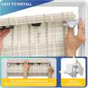 No Drill No Tools Bamboo Roman Shades, Cordless Light Filtering Window Blinds with Valance, Natural Woven Wood Shades for Living Room Dining Room, White, 23" W x 64" H