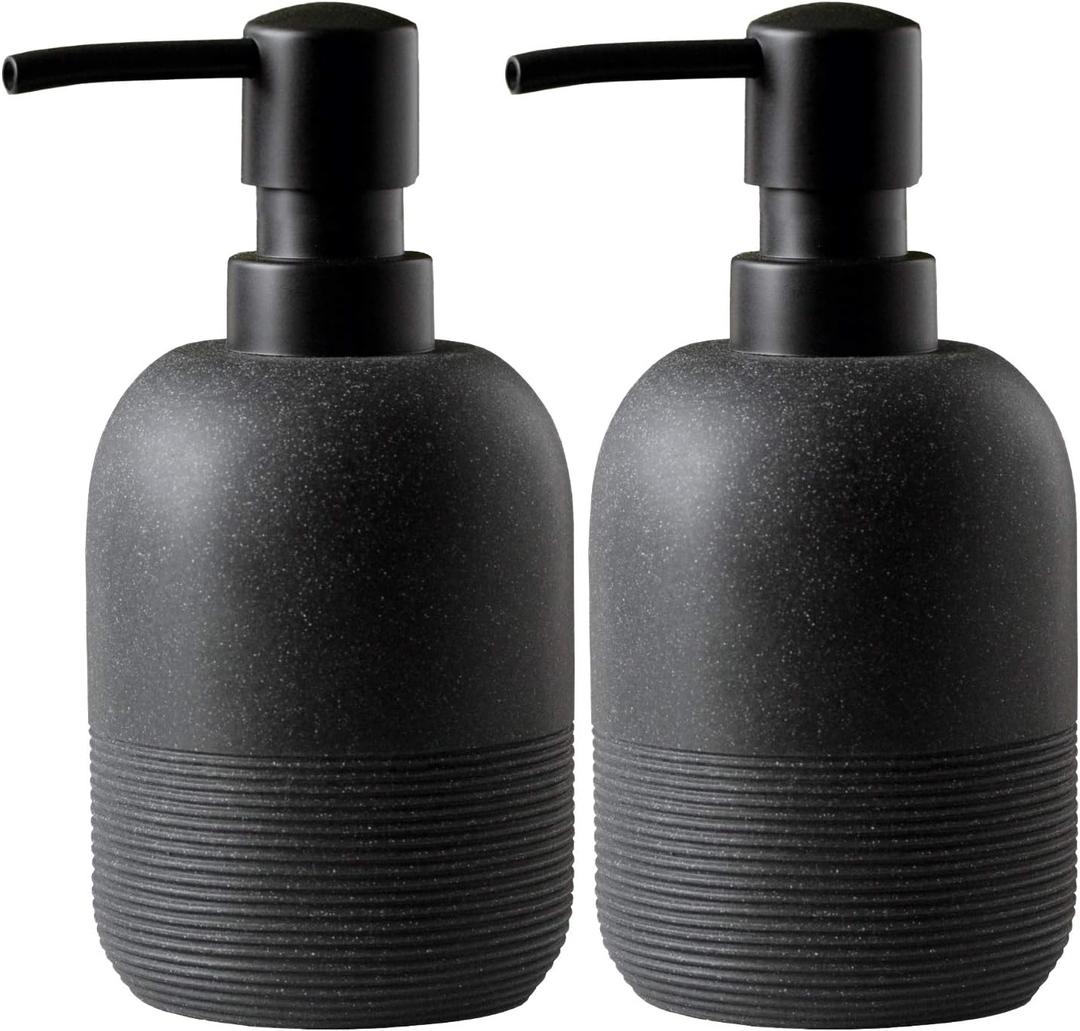 Matte Black Soap Dispenser Sets with Pump,Hand Soap and Lotion Dispenser for Bathroom Countertop,Morden Soap Dispenser for Kitchen-10.6oz.