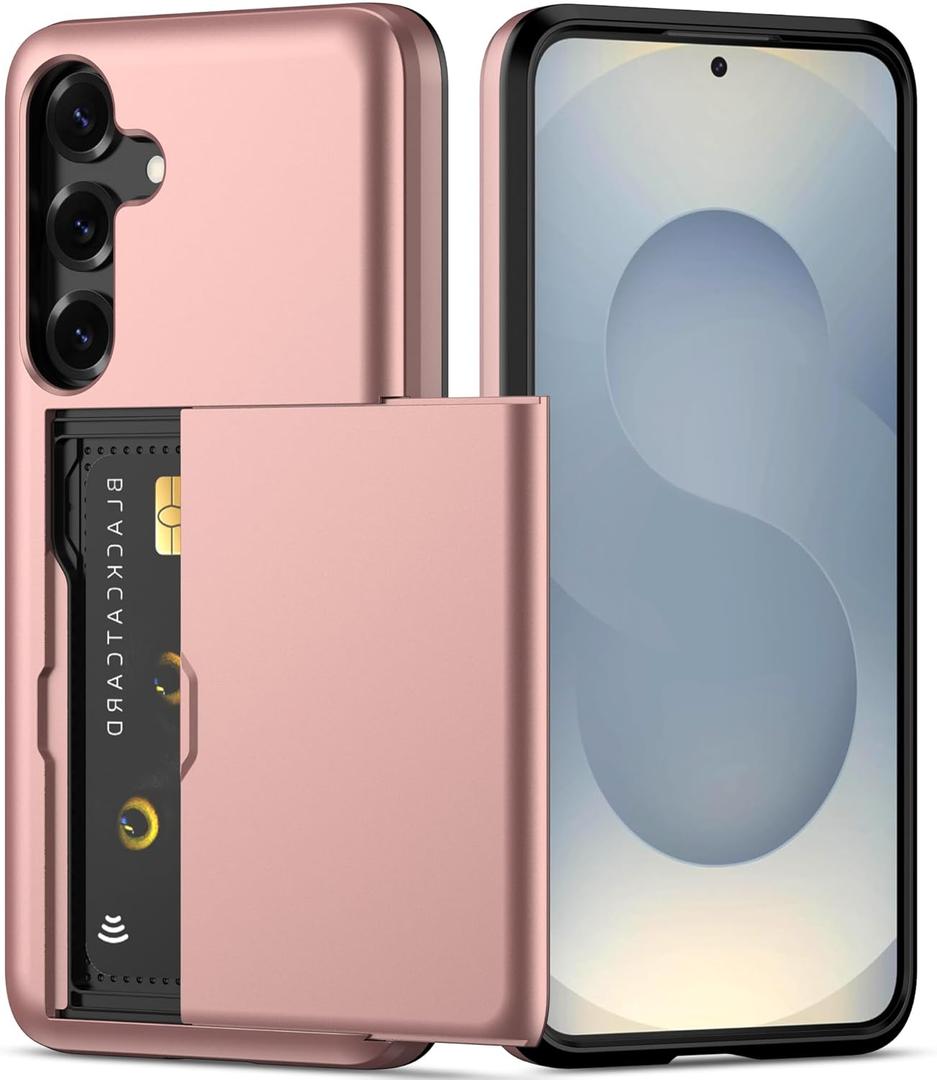 Nvollnoe for Samsung S25 Plus Case with Card Holder Dual Layer Heavy Duty Protective Case Hidden Card Slot Slim Wallet Cover for Samsung S25 Plus 6.7''(Rose Gold)