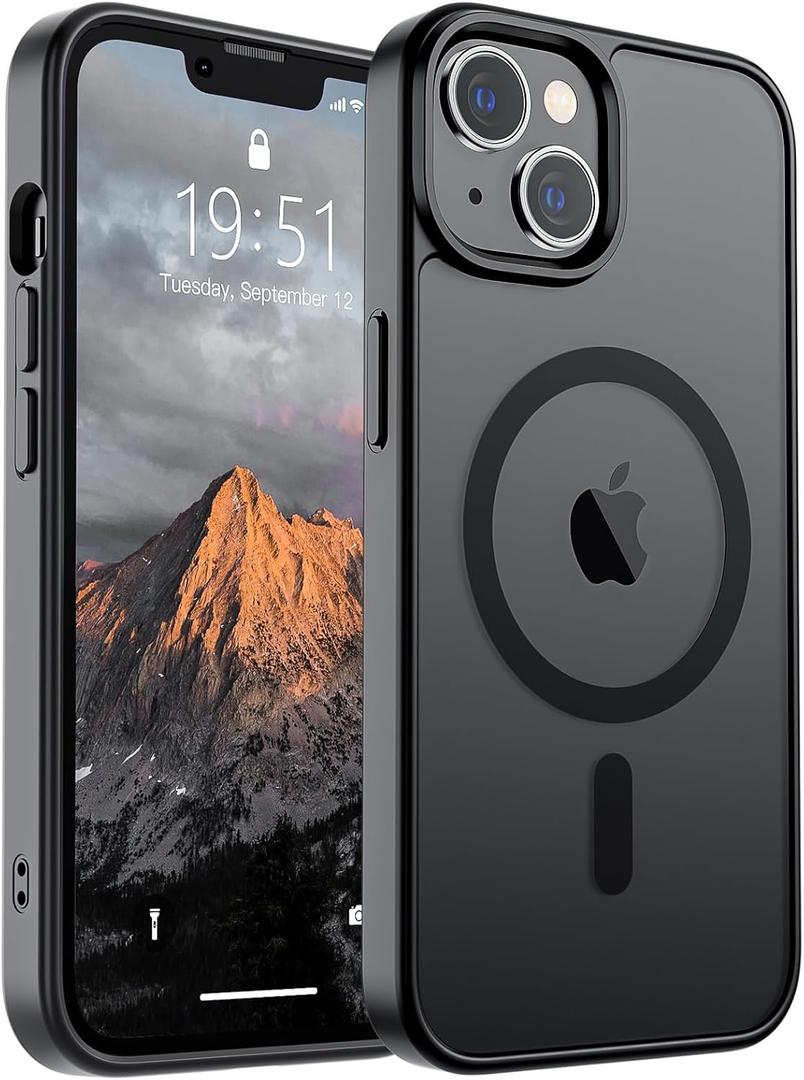 2 x SUPFINE Magnetic for iPhone 14 Case & iPhone 13 Case (Compatible with MagSafe)(Military Grade Drop Protection) Translucent Matte Shockproof Phone Cover,Black