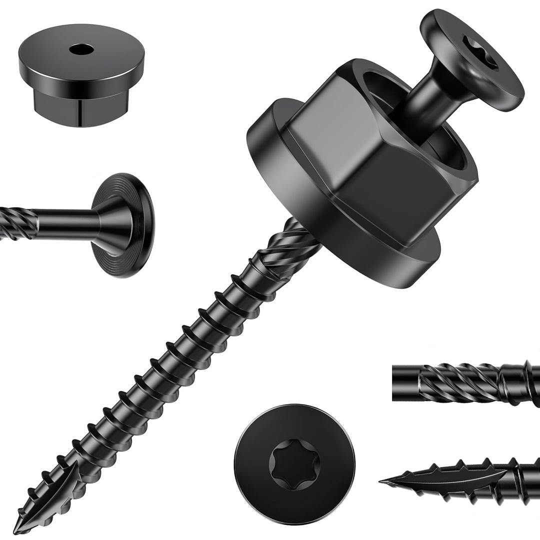 Carbon Steel Hex Nut and Screw Assortment, 48pcs 1" Hex Nuts and #14 x 6 Wood Screws, Fastening Tool for Decorating Outdoor Pergolas, Gazebos and Decks