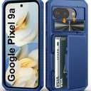 for Google Pixel 9a Case Wallet, Slide Camera Cover, Card Holder (4-5 Cards), Military Grade Drop, RFID Block, Rugged Heavy Duty Men Women Shockproof Protective Phone Cases for Pixel 9a, Blue