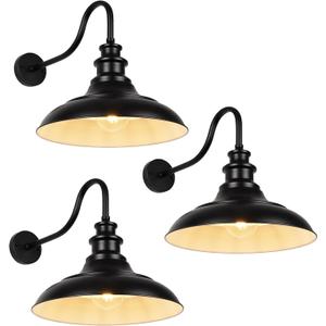 Exterior Farmhouse Barn Light, 16 Inch Vintage Outside Garage Light Fixtures, 3PCS Anti-Rust Waterproof Outdoor Light for Patio Frontdoor Entryway Doorway, Matte Black, No Dusk to Dawn