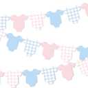 Weysat 2 Pcs Baby Clothes Banner Baby Boys Girls Shower Decorations Pink Blue Bodysuit Clothesline Banner Gender Reveal Birthday Neutral Party Outfit Paper Decor Supplies