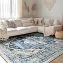 BESTSWEETIE Blue Vintage Area Rug, 9x12 Chenille, Machine Made, Washable, Indoor, Floral Pattern, Living Room