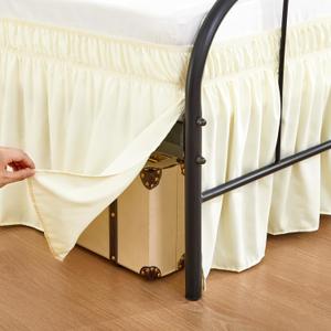 RIMELA Cream Yellow Bed Skirt Queen Size 18 Inch Drop Split Corners, Wrap Around Elastic Bedskirt, Dust Ruffle for Adjustable Bed Base Machine Washable Easy to Install Bed Skirts