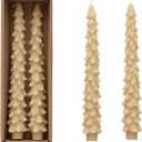 Creative Co-Op Unscented Tree Shaped Taper Candles, Eggnog Beige, Boxed Set Of 2 (10")