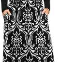 DB MOON Women Casual Long Sleeve Maxi Dresses Empire Waist Long Dress with Pockets (Large, Black and White)