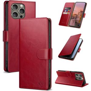 Wallet Case for iPhone 16 Pro 6.3" with RFID-Blocking Credit Card Holder, PU Leather Folio Flip Cover Women Men Protective Phone Case Compatible with Apple 16 Pro, Red