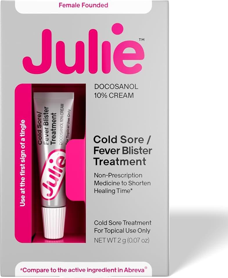 3 x Julie Cold Sore Treatment | 10% Docosanol Antiviral Cream for Fast Relief of Fever Blisters | Over-The-Counter Lip Treatment | Heals & Protects | 0.07 oz Tube