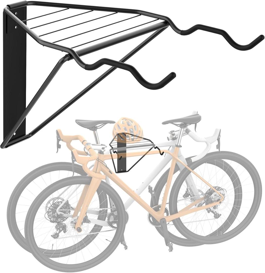 Wall Mounted Horizontal Bike Rack, Foldable Space Saving Bicycle Storage Solution for 2 Bikes, Indoor Bike Equipment Storage for Garage