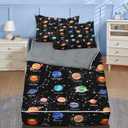 Nesker Twin Zipper Bedding, Space Galaxy Zipper Bedding Sets for Boys, 3pcs All in on one, Planets Moon Stars Kids Comforter Set with Fitted Sheet and 2 Pillowcases