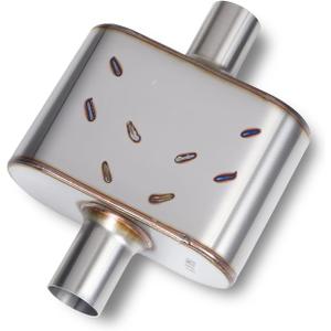 Universal Exhaust Muffler with Aggressive Sound 409 stainless steel Performance Automotive Exhaust Muffler (2.25" center in | 2.25" center out | overall 13")