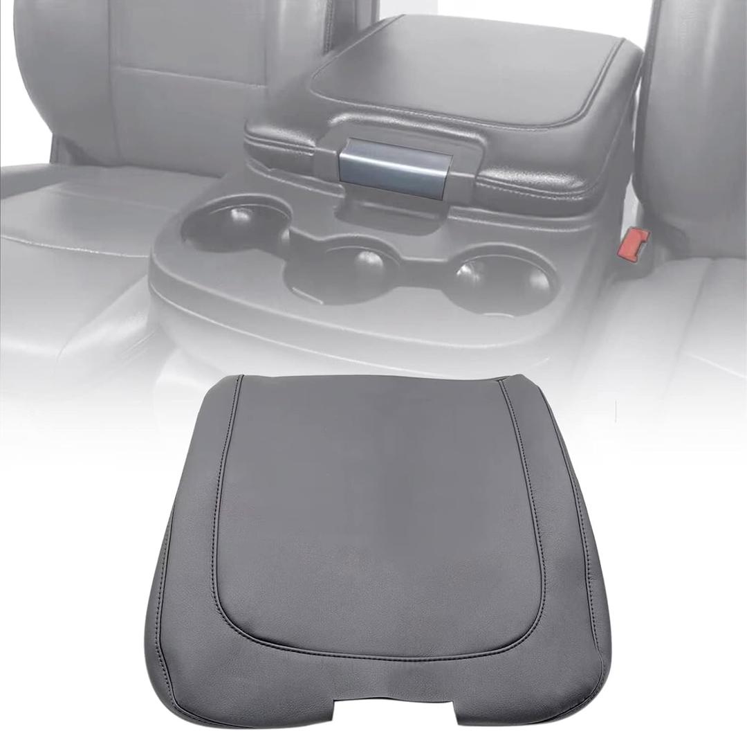 SecosAutoparts Leather Center Console Lid Armrest Jump Cover Gray Compatible with Dodge Ram 1500 2500 2013 2014 2015 2016 2017 2018