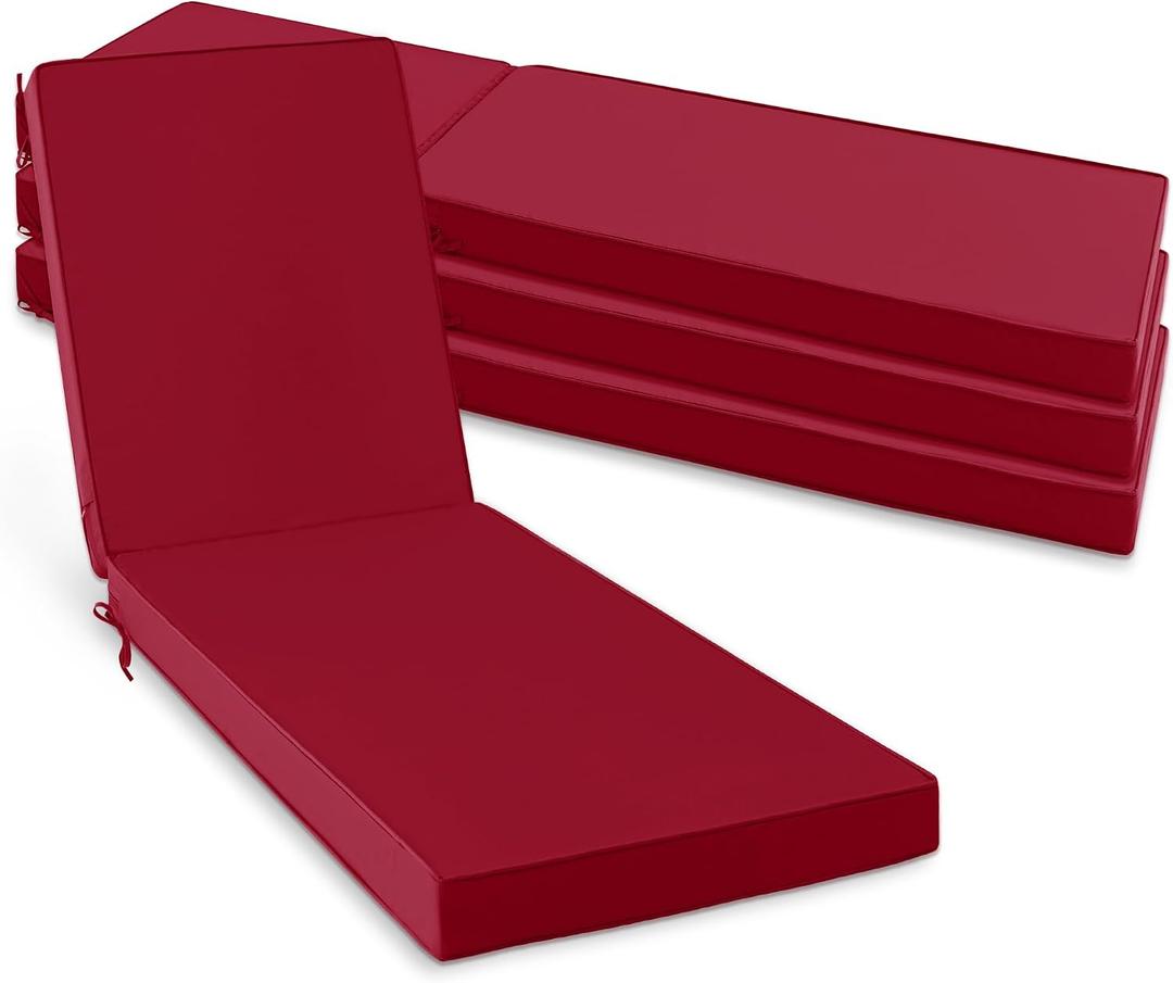Summsun Chaise Lounge Cushions Outdoor Set of 4 - Waterproof and Fade Resistant Sun Lounger Replacement Cushions - Patio Lounger Pads with Removable Cover for Pool, Deck, Lawn, 72 x 21 x 3 Inch, Red
