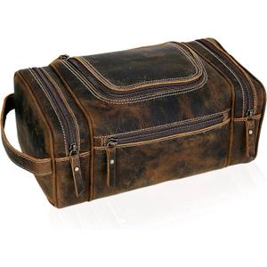 VC VINTAGE COUTURE Leather Toiletry Bag for Men Extra Large Leather Men's Toiletry Bag for Traveling Real Leather Dopp Kit for Men Leather Shaving Bag for Travel (BROWN)