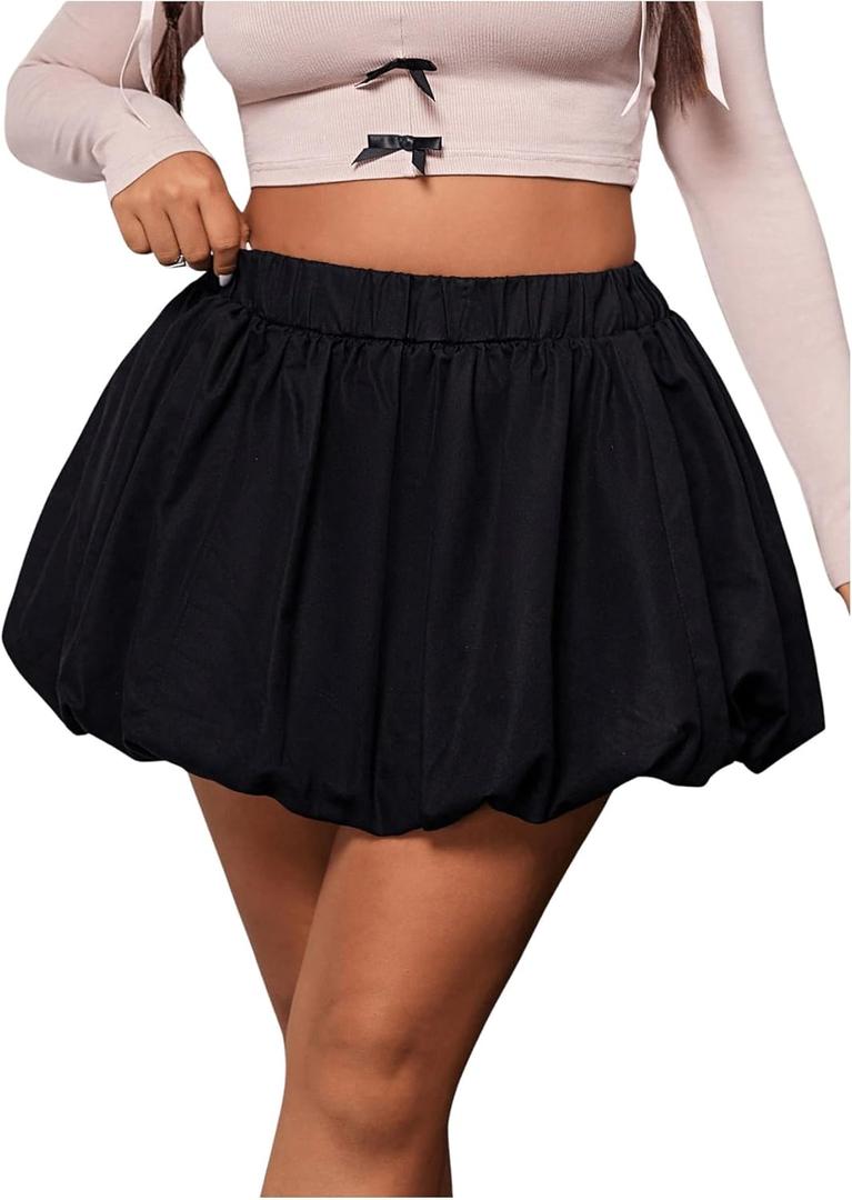 SOLY HUX Women's Plus Size Bubble Mini Skirt Y2k Elastic High Waisted Ruffle A Line Puff Skirt