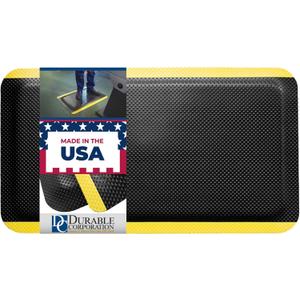 Durable Corp Grand Comfort Floor Mat, Anti Fatigue Heavy Duty Waterproof Non Slip Textured Rubber for Productivity and Comfort, Indoor Outdoor for Kitchen or Industrial, 36x60 In, Black, Yellow Border