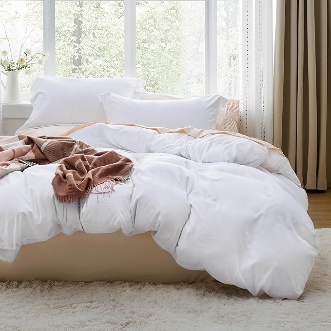 Bedsure Bright White Duvet Cover King Size - 3 Pieces Prewashed Cotton-Like Extra Soft Bedding Set, Includes 1 Duvet Cover 104x90 Inches with Zipper Closure & 2 Pillow Shams, Comforter Not Included