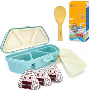 Sushi Onigiri Mold, Musubi Maker Kit, Food Grade Onigiri Maker Onigiri Rice Mold, DIY Triangle Sushi Mold,Make Up To 6 Sushi Rice Balls at Once Easily and Quickly BPA free