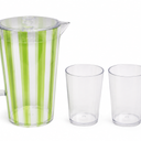 Green Striped Pitcher With 2 Cups 2.5qt