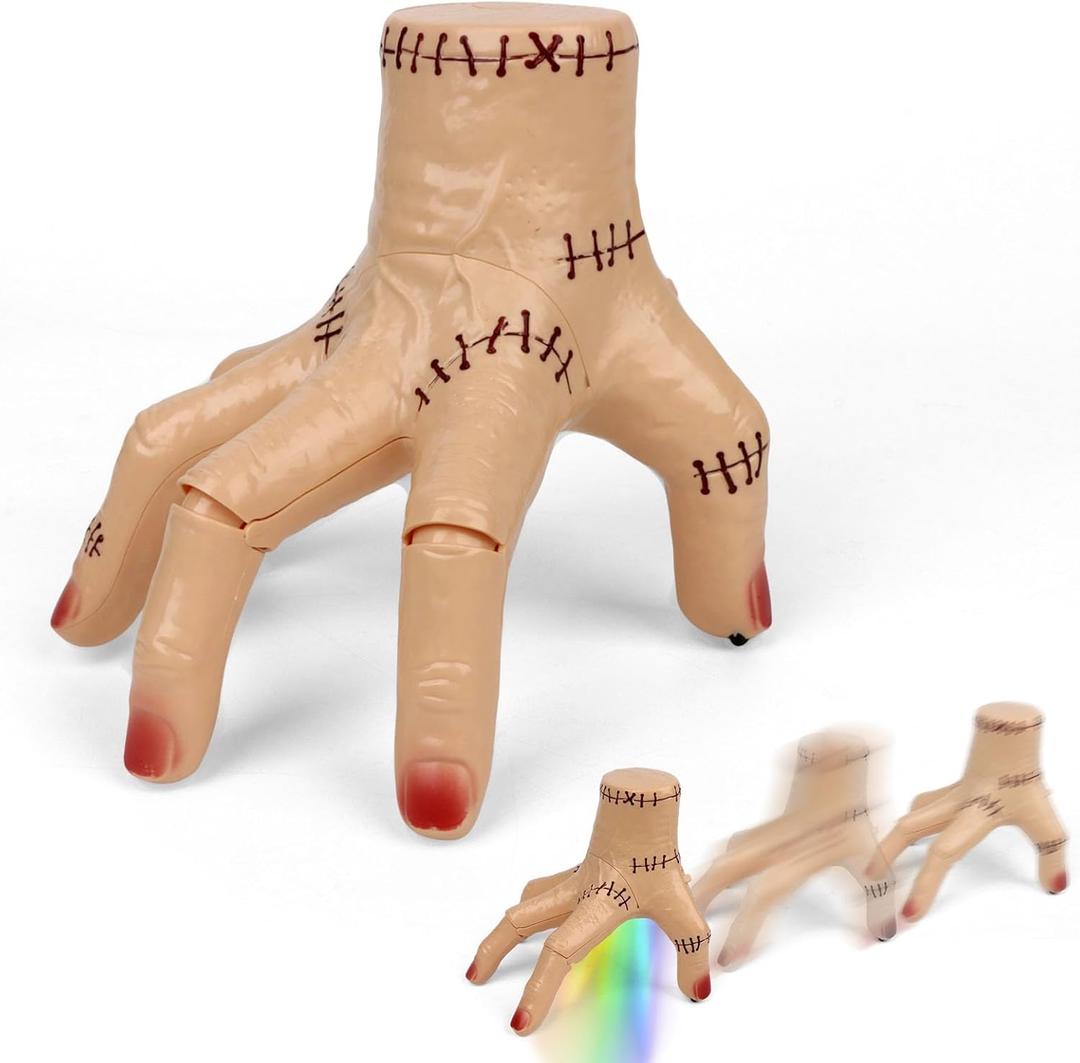 Wednesday Thing Hand with Movable Fingers, Scary Realistic Crawling Hand with Light & Sound, Creepy Costume Accessory, Spooky Decor, Halloween Party and Cosplay Gift