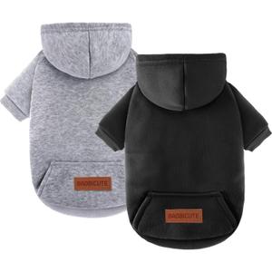 2 Pack Dog Hoodie Warm Hood Dog Sweater Cold Weather Small Dogs Sweatshirt Comfort Pet Clothes for Small Medium Dogs with Pockets Cats Chihuahua Clothes for Male Female Girl Boy Sporty Daily Wear (XXS (Back: 5.9",Chest: 10.6", 0.8-1.8lbs), Black+Grey)