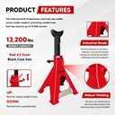 6 Ton (13200 lb) Double‑Lock Car Jack Stands, Carbon Steel, 2 Pack
