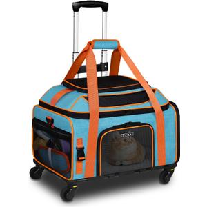 Petskd Top-Expandable Pet Carrier with Wheels 19x13x9 Inches Southwest Allegiant Airlines Approved, Soft-Sided Carrier for Small Dog Under 12 lbs and Large Cat Under 15 lbs(Blue)
