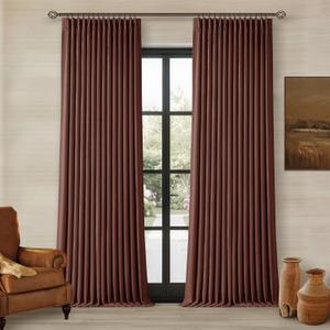 Chestnut Brown 96 Inch Blackout Pinch Pleated Curtains 2 Panel Set for Living Room Darkening Thick Linen Textured 100% Black Out Drapes 96 Inches Long Pinch Pleat Light Blocking Bedroom Rust Maroon