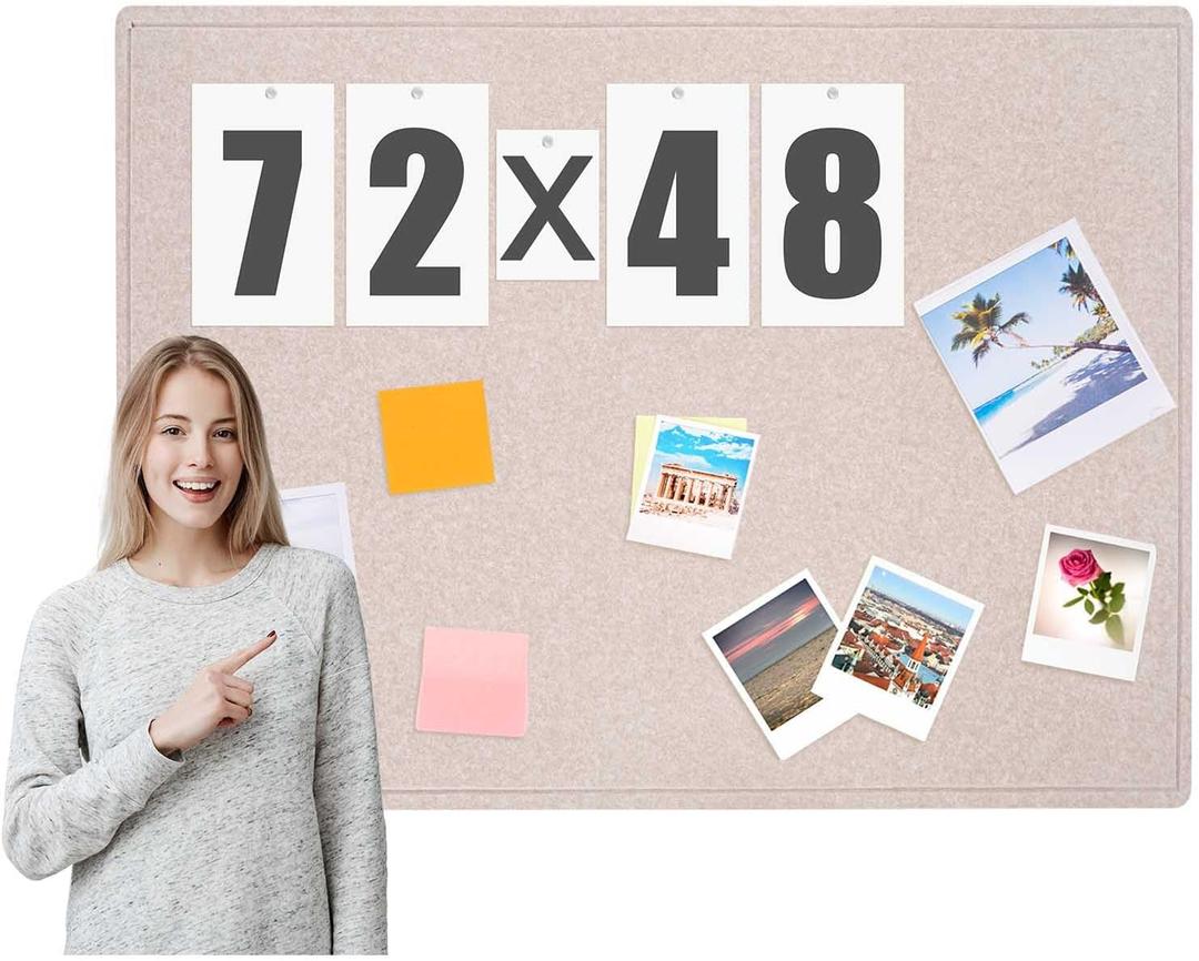SmoothNovelty Felt Extra Large Bulletin Board, 72 x 48 Inches Decorative Felt Pin Board Alternative Foldable Picture Framed Display Board for School Home Office Kitchen Walls(Beige)