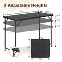 4ft Folding Table with Adjustable Height, 3-Level Foldable Table with HDPE Top & Steel Legs, Portable 4 Foot Folding Table for Picnic, Party, Craft, Indoor Outdoor Use, Black