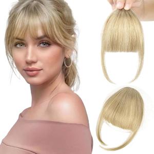 Flufymooz Clip in Bangs 100% Human Hair, Bangs Hair Clip Extensions, Clip on Bangs Wispy Bangs French Bangs Fringe with Temples Hairpieces for Women, Fake bangs for Daily Wear(Wispy Bangs Ash Blonde)