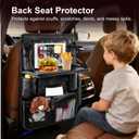 Rosynee Car Backseat Organizer with Foldable Table Tray - 11 Storage Pockets PU Leather Back Seat Organizer with Tablet Holder, Seat Back Protector for Kids Family Road Trip Travel Accessories (Beige)