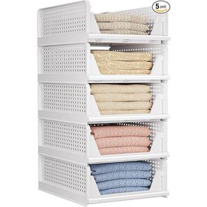 5 Pack Folding Closet Organizers Storage Box, Stackable Storage Bins, Plastic Drawer Basket Closet Storage for Wardrobe Cupboard Kitchen Bathroom Office 5L (White) 5 Pack Folding Closet Organizers Storage Box, Stackable Storage Bins, Plastic Drawer Basket Closet Storage for Wardrobe Cupboard Kitchen Bathroom Office 5L (White)