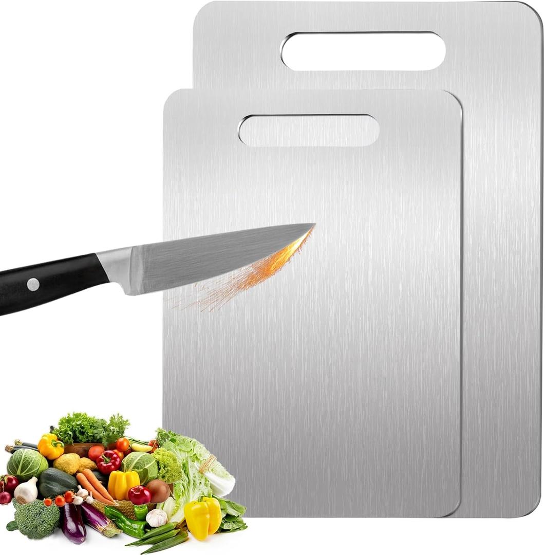 2 PackTitanium Cutting Boards 100% Pure Titanium for Kitchen .Cutting Edge Hygiene & Durability.Double sided food-grade Titanium Cutting Board For Meats Fruits And Vegetables. Easy to CleanM+L)