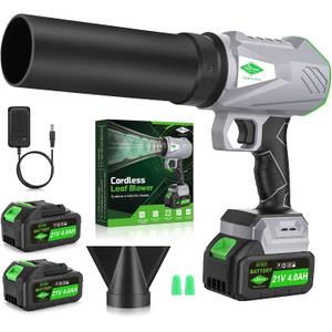 Leaf Blower Cordless with Battery and Charger,1000,000 RPM, 395CFM 1000G Power, Lightweight Handheld Design, Extended Nozzle, Blower for Patio Cleaning, Car Blowing Water, Blowing Leaves and Dust (Silver)