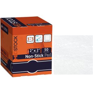 MEDSTOCK Non-Stick Pad, 2"x2" (Pack of 50), Gauze Pad Dressing, Non-Stick Wound Care, Surgical Grade, Fragile Tissue Protection, High Absorption, Porous Film Skin Contact Layer, Non Woven Fabric