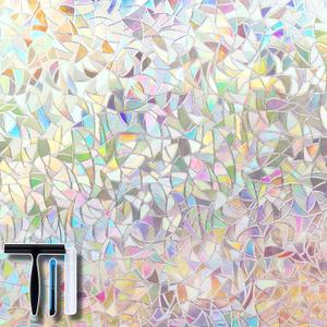 Volcanics Window Privacy Film with Installation Tools, Static Window Clings Vinyl 3D Decals Stickers Rainbow Window Film for Glass Door Home Heat Control Anti UV 11.8 x 78.7 Inches (Multicolor)