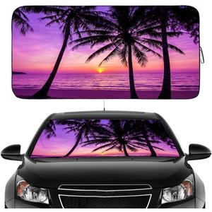 Gven Windshield Sun Shade, Car Front Window Shades Cute Sunshade Cover Sun Visor Shield Block Automotive Interior Protector Blocks UV Rays for Pickup Truck SUV Accessories (Sunset Purple), Large