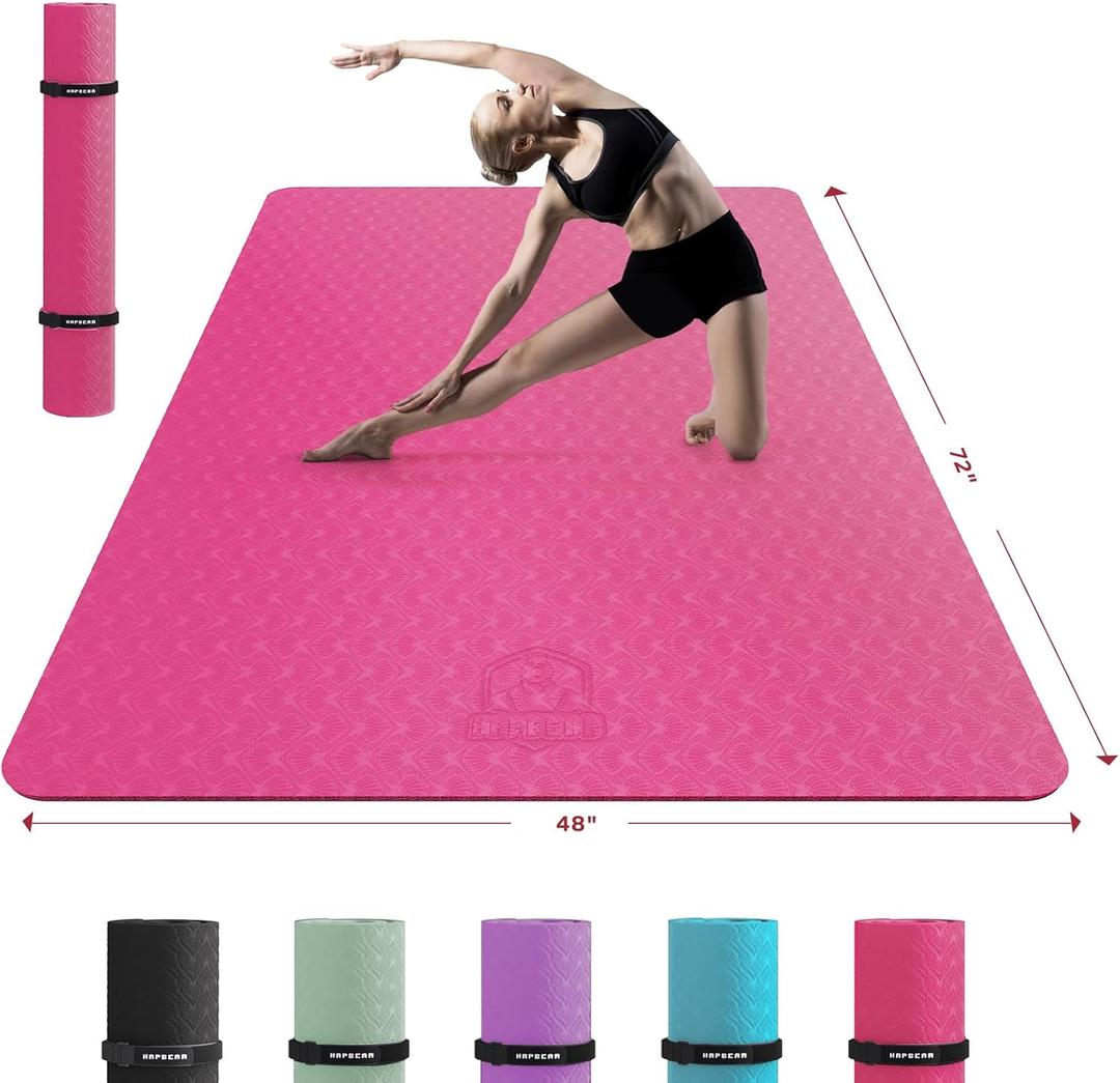 HAPBEAR Extra Large Yoga Mat - 72"x48"/78"x54", 1/4" & 1/3" Thick, Non-Slip, Durable, Eco-Friendly, Wide Exercise Mat for Home Workouts, Yoga, Pilates, Stretching, Meditation (Barefoot Exercise) (6MM)