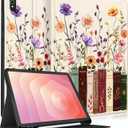 for Samsung Galaxy Tab S11 Case - Smart Folio Cover with Build-in Pencil Holder Women Girls Cute Design for Samsung S11 Tablet Case 11 Inch (SM-X730/X736/X736B) Cover,Painting Flowers (Bookshelf Floral)