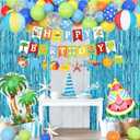 Summer Pool Beach Party Decorations, Splash Birthday Bash Party Supplies Tropical Summer Banner Beach Ball Lantern Fringe Curtain Foil Balloons Arch for Swimming Water Luau Hawaiian Party Decor(Blue)