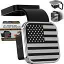 Aluminum American Flag Trailer Hitch Cover for 2 Receiver, CAR-WASH-Safe, Heavy-Duty Rubber Base, Rust-Proof Tow Hitch Covers, UV-Resistant Flag Hitch Cover (Chrome)