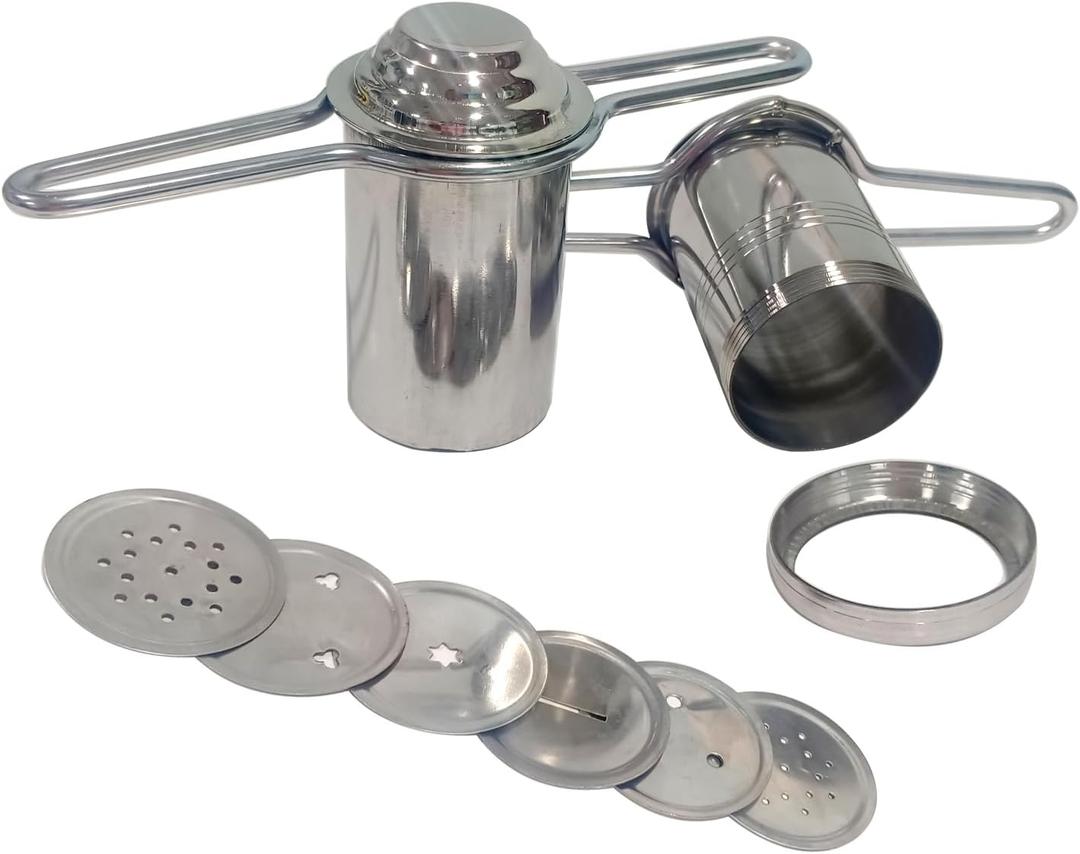 Stainless Steel Press Sev Sancha Machine Press Murukku Maker Traditional Sorya Idiyappam Maker Kitchen Dough Press Dab sev Sancha with 6 Jali
