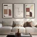 Large 3D Textured Framed Neutral Abstract Wall Art, Beige Brown Geometric Paintings Artwork for Walls, 3 Piece Modern Minimalist Earth Tone Pictures for Living Room Dining Bedroom Wall Decor 20x30 In