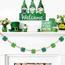 4 x St. Patrick's Day Decoration, Gnome Welcome Wooden Hanging Sign, Gnome Shamrock Wreaths for Front Door, Irish Sign Welcome Hanging for St. Patrick's Day Home Decor Party