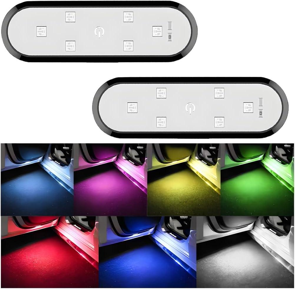 2PCS Car Door LED Lights Projector, 7 Colors Magnetic Vehicle Wireless Sill Courtesy Warning Lamp, USB Rechargeable Auto Interior Ambient Sensing Welcome Lights, Universal Fit